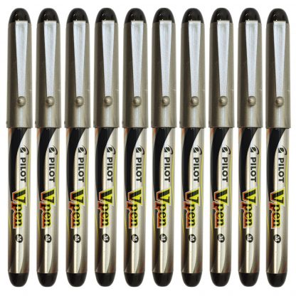 10 x PILOT V Pen Disposable Fountain Pen - Black - Medium size nib