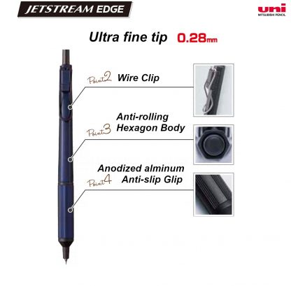 (No case) Uniball Jetstream EDGE Ballpoint pen 0.28mm Black body - Image 2