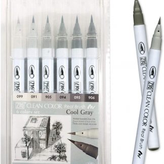 ZIG Clean colour real brush pen 6 colour set : Cool Gray