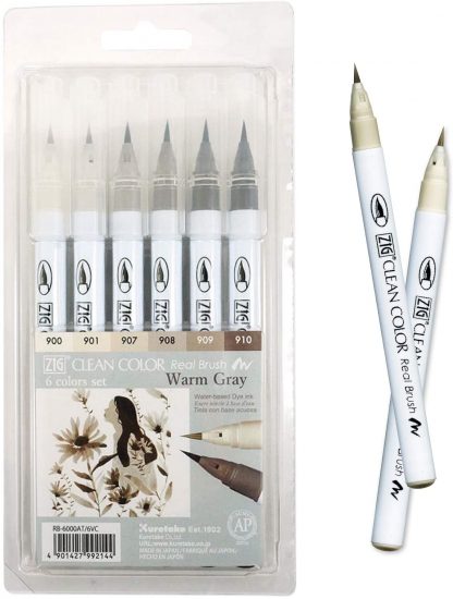 ZIG Clean colour real brush pen 6 colour set : Warm Gray