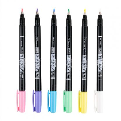 Tombow Fudenosuke Brush Pen Soft Tip 6 Pastel Color Set - Image 4