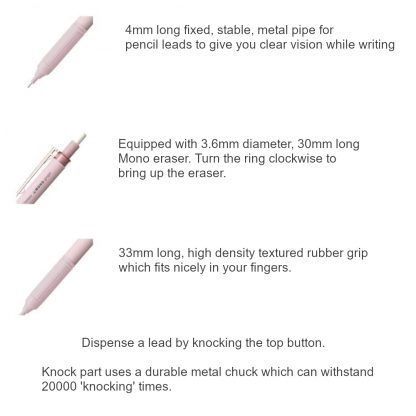 Tombow Mono Graph Lite Mechanical pencil 0.3mm Grayish Pink barrel - Image 2