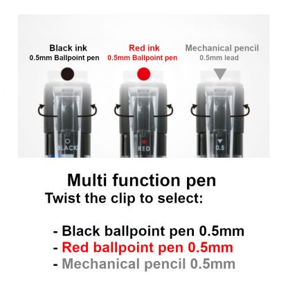 Tombow Mono Graph Multi (Black/Red 0.5mm pen + Mech pencil 0.5mm) Gold Barrel - Image 2