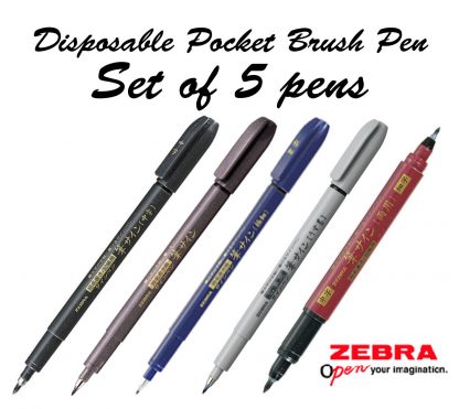 Zebra Zensations (Fude Sign) brush pen: Ex Fine, Fine, Med, Twin, Grey pen set - Image 2