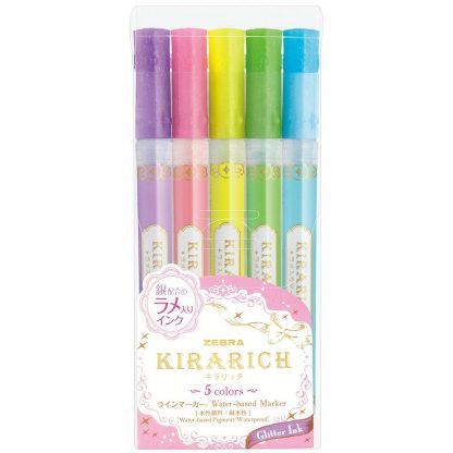 Zebra Kirarich Glitter Highligher - 5 Marker set