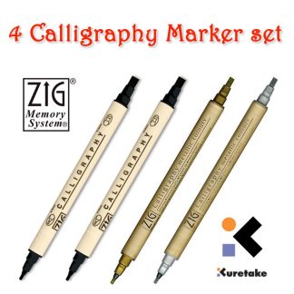 ZIG Memory System Calligraphy marker pen set 2 x Black, 1 x Gold, 1 x Silver