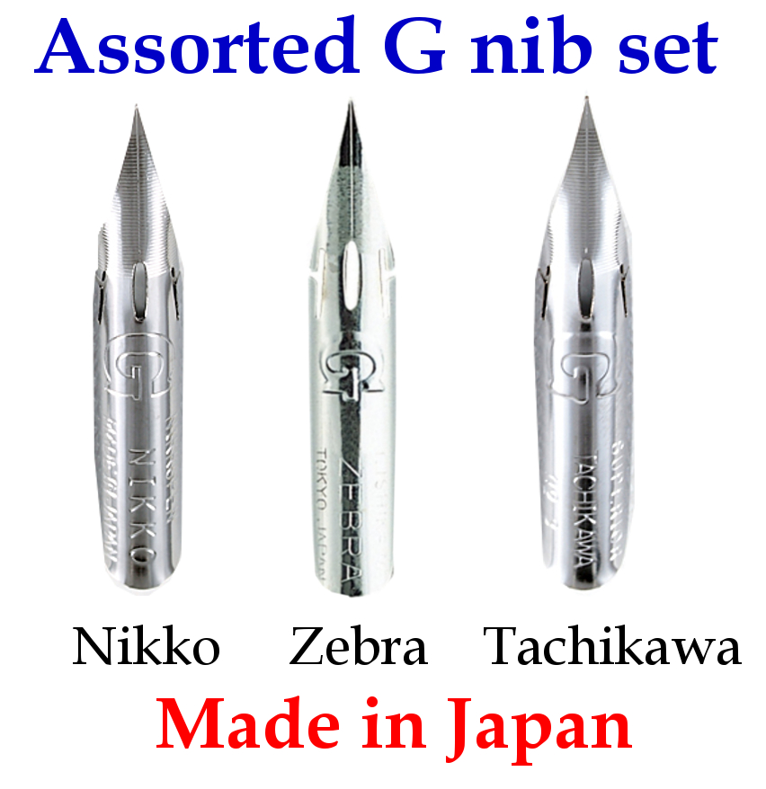 G pen nib assorted set (Nikko, Tachikawa, Zebra)