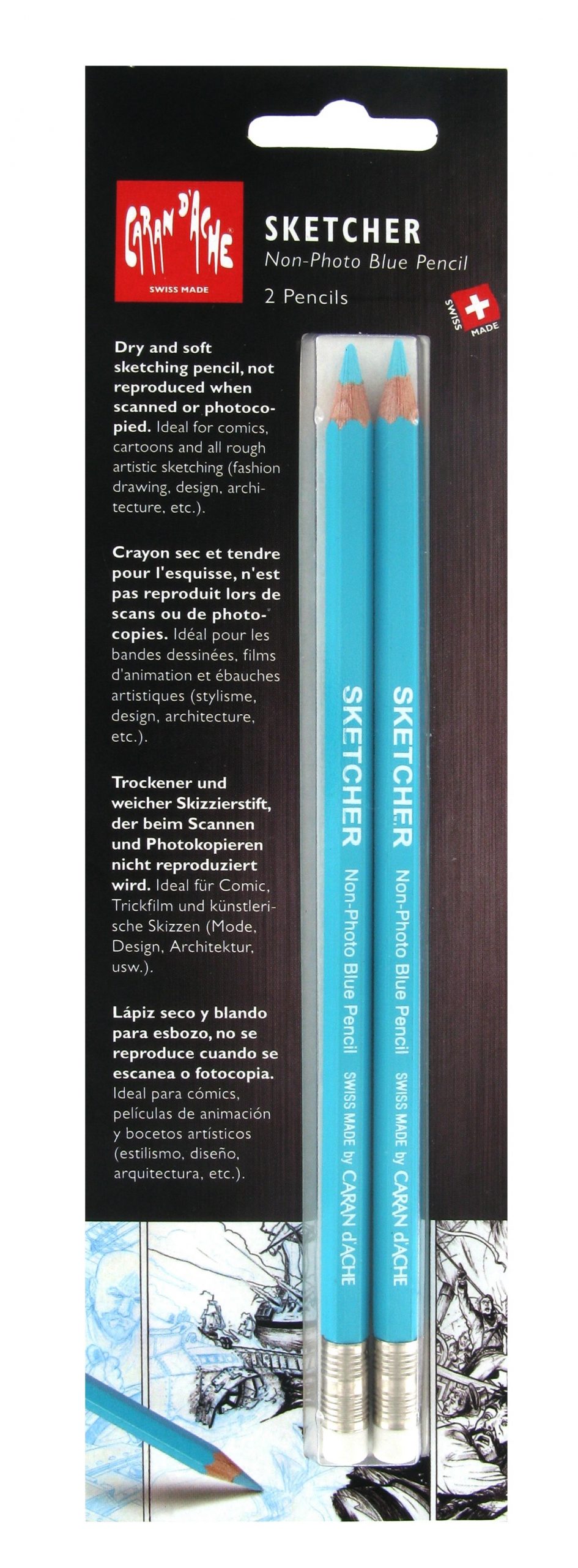 Caran D'Ache Sketcher Non photo blue pencil (2/pk)